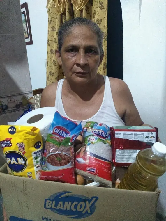 Señora con su mercado de alimentos
